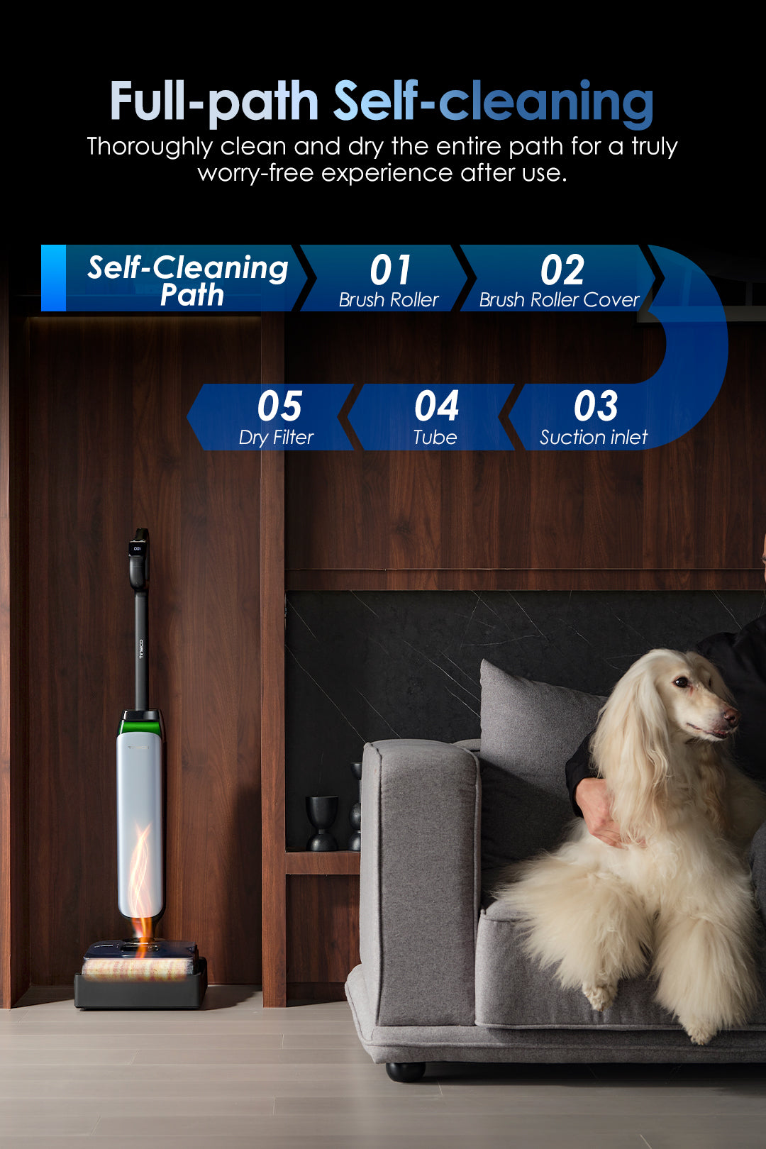 Tineco FLOOR ONE S9 Artist Pro Wet Dry Vacuum Cleaner, best cordless vacuum, best vacuum cleaner, best vacuum for pet hair, handheld vacuum
best cordless vacuum for pet hair, Full-path Self-cleaning