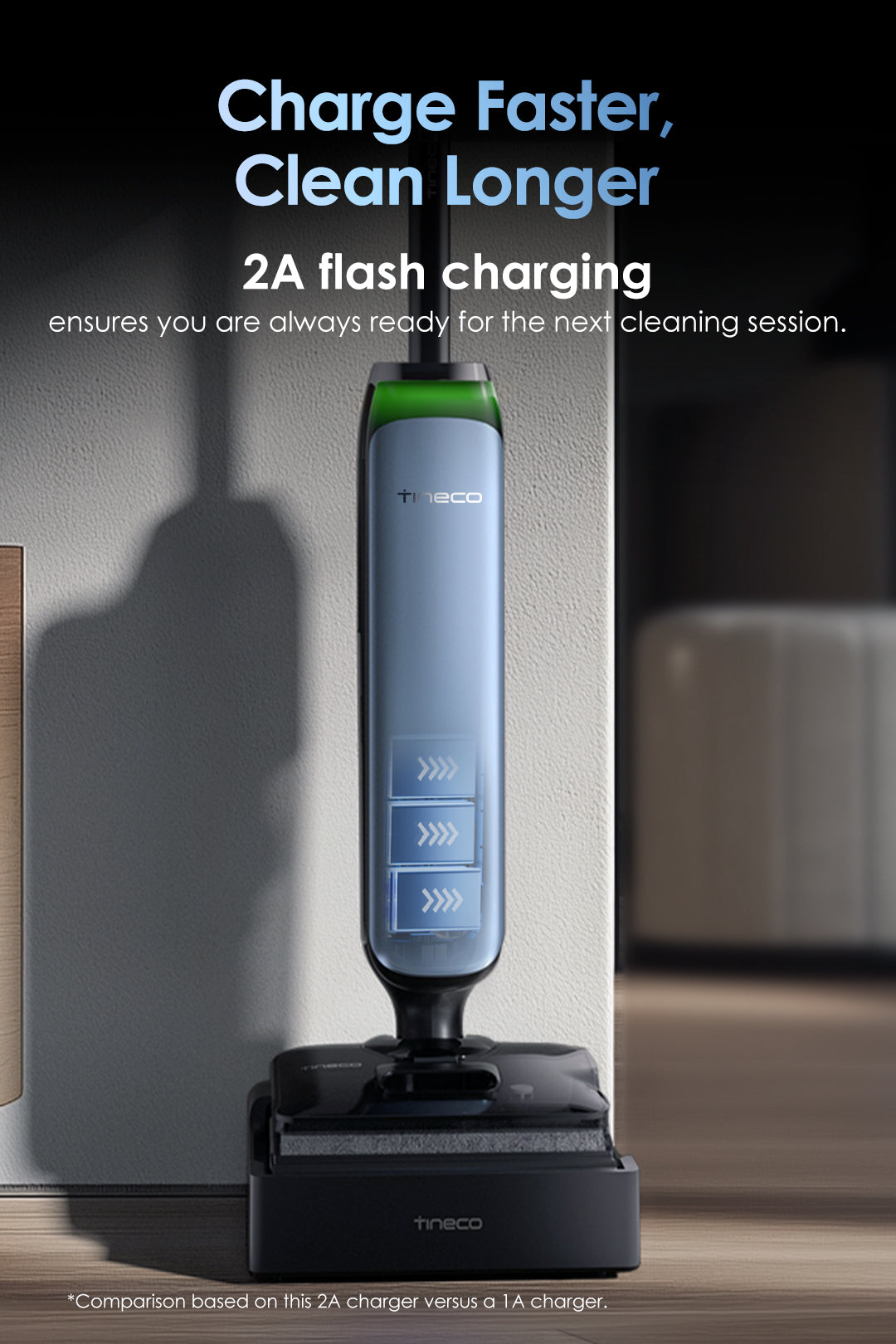 Tineco FLOOR ONE S9 Artist Pro Wet Dry Vacuum Cleaner, best cordless vacuum, best vacuum cleaner, best vacuum for pet hair, handheld vacuum
best cordless vacuum for pet hair, 2A Flash Charging