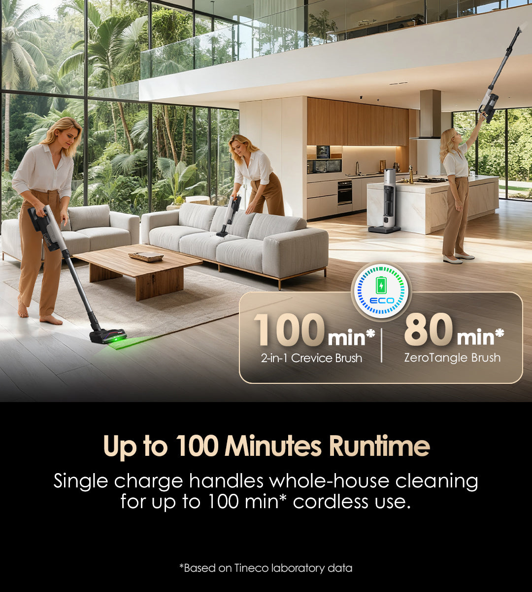 Up to 100 Minutes Runtime
Single charge handles whole-house cleaning for up to 100 min* cordless use.