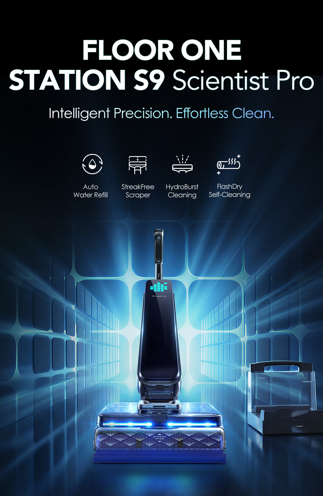 Tineco Floor One Station S9 Scientist Pro smart wet dry vacuum with auto refill and FlashDry station