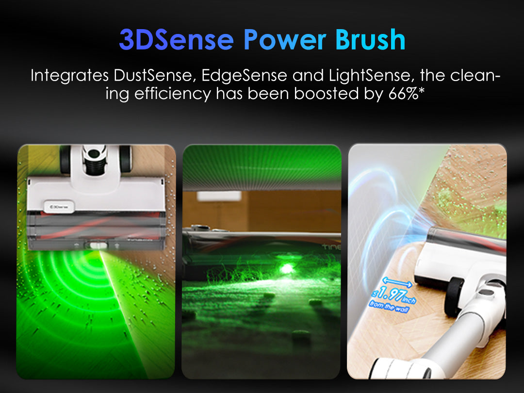 Integrates DustSense, EdgeSense and LightSense, the cleaning efficiency has been boosted by 66%*, this brush rolls can fit any floor type.