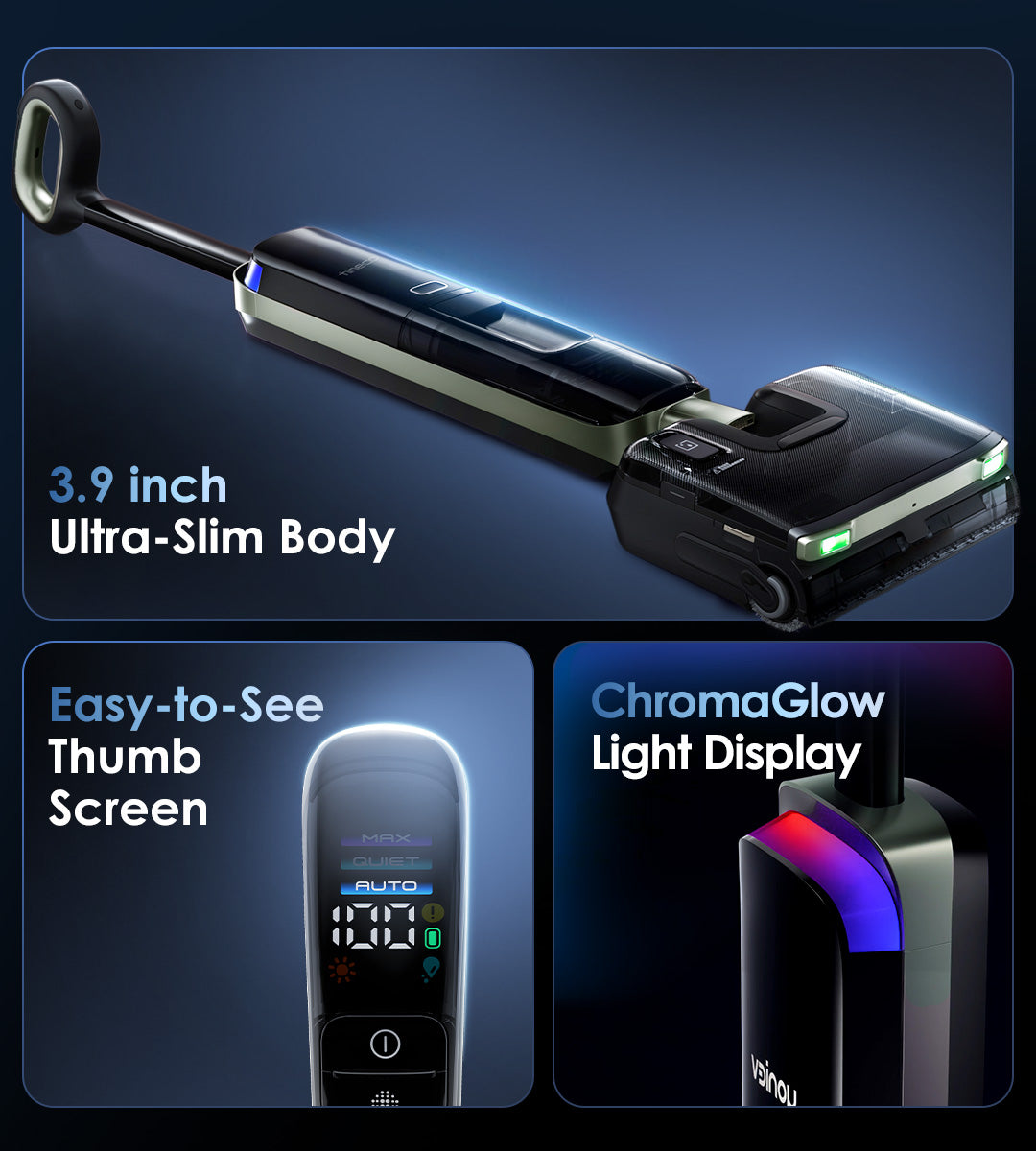 3.9inch Ultra-Slim Body
Easy-to-See Thumb Screen
ChromaGlow Light Display