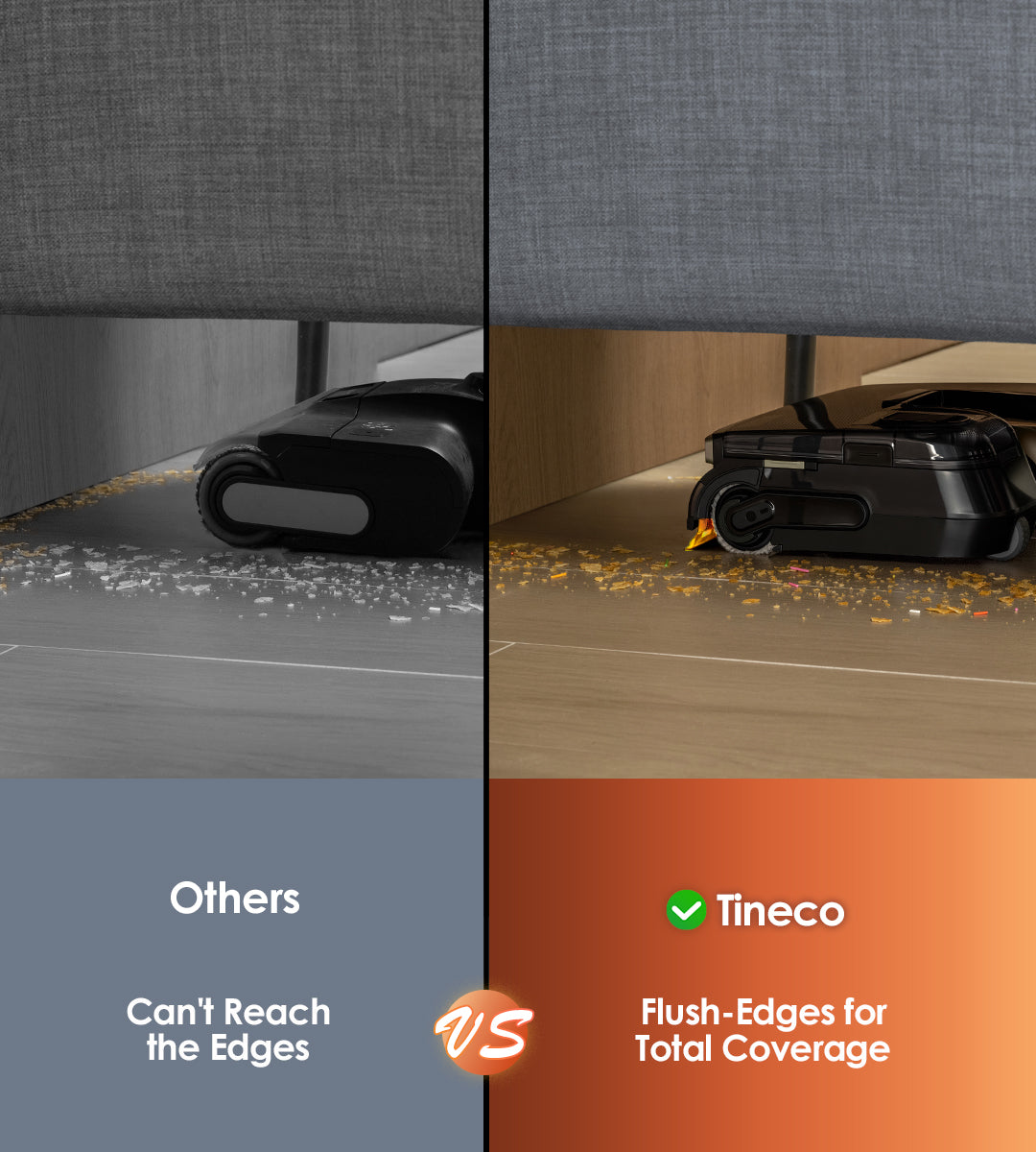 Others:
Can't Reach the Edges
Tineco:
Flush-Edges for Total Coverage