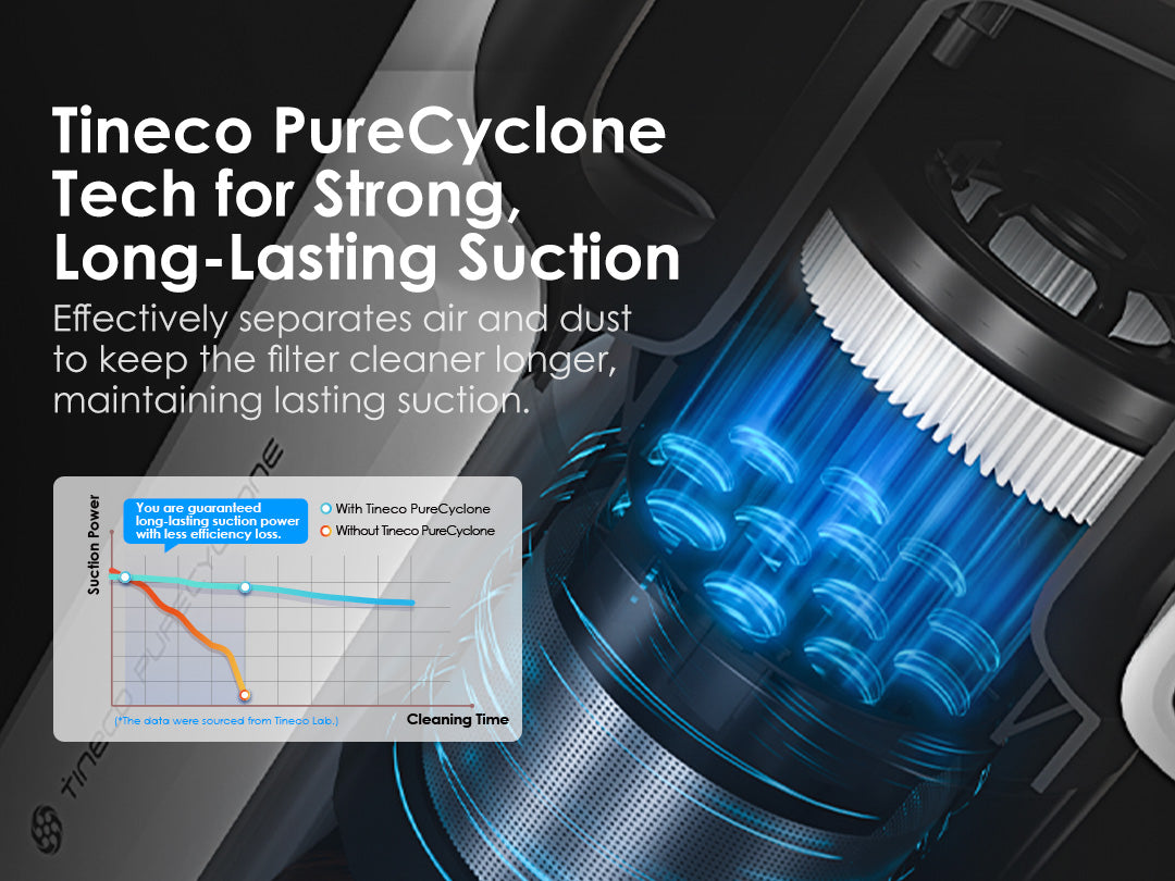 Tineco PureCyclone Tech for Strong, Long-Lasting Suction  This one of the best cordless vacuum can effectively separate air and dust to keep the filter cleaner longer, maintaining lasting suction.