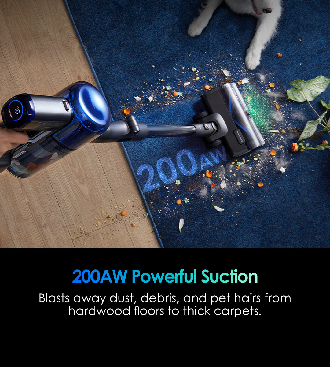 200AW Powerful Suction,Tineco PURE ONE S70 Pro Cordless Vacuum cleaner, best vacuum for pet hair, tineco vacuum, handheld vacuum, best cordless vacuum for pet hair