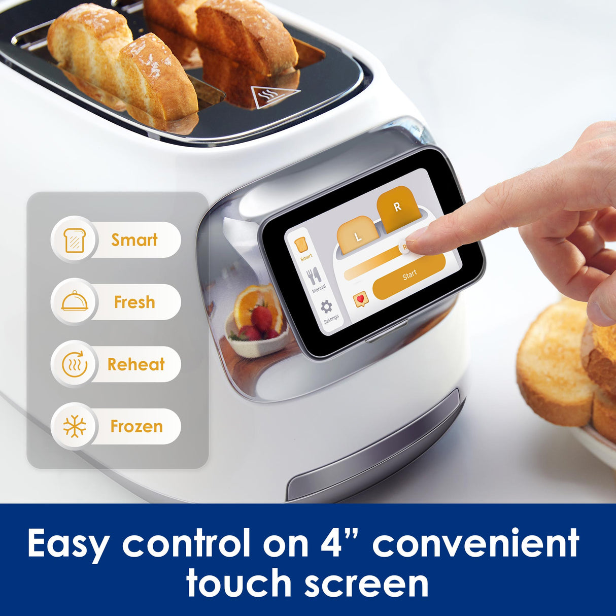 Tineco TOASTY ONE Smart Toaster with Touchscreen, Auto Lift and Lowers,2 - Slice Toast Individually, High - End Stainless Steel Design with Limitless Toasting Adjustment, Fresh, Reheat and Frozen
