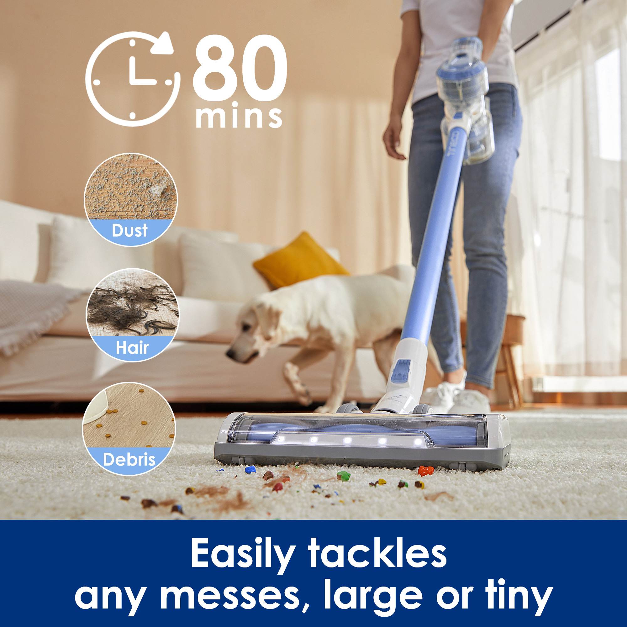 Tineco A11 Tango Cordless Stick Vacuum Cleaner, 120W Strong Suction 2 Powered outlets Cl